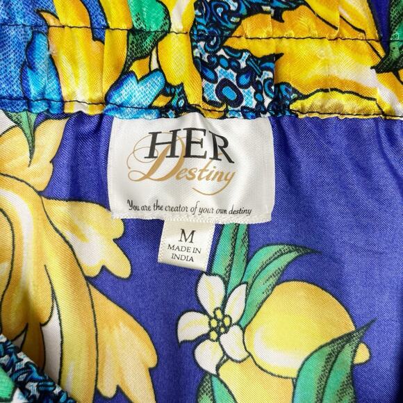 Her Destiny Colorful Satin Print midi Maxi Full Skirt High-waisted Sz M Bow - Picture 5 of 11